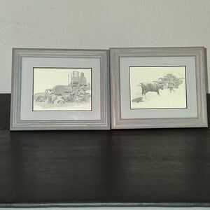 Greytak Mini-Images Rustic Double Framed Black & Gray Pencil Sketches